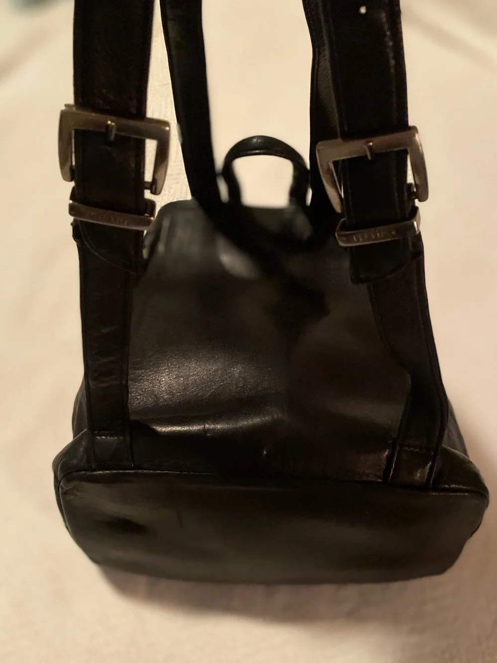 Perlina Black Leather Backpack with Silver Clasp